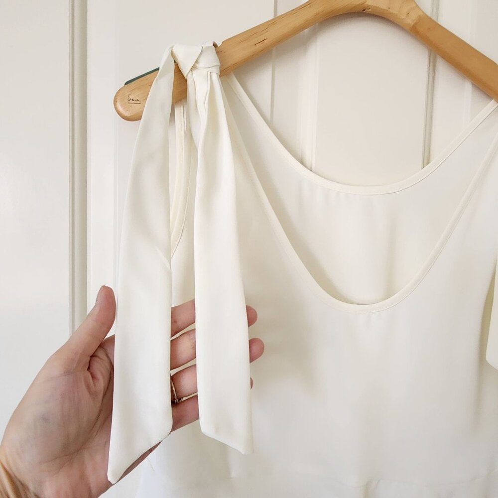 Cream Sleeveless Cami Blouse Cropped Tie Straps Ruffle Lightweight Beach Pool - Picture 4 of 7